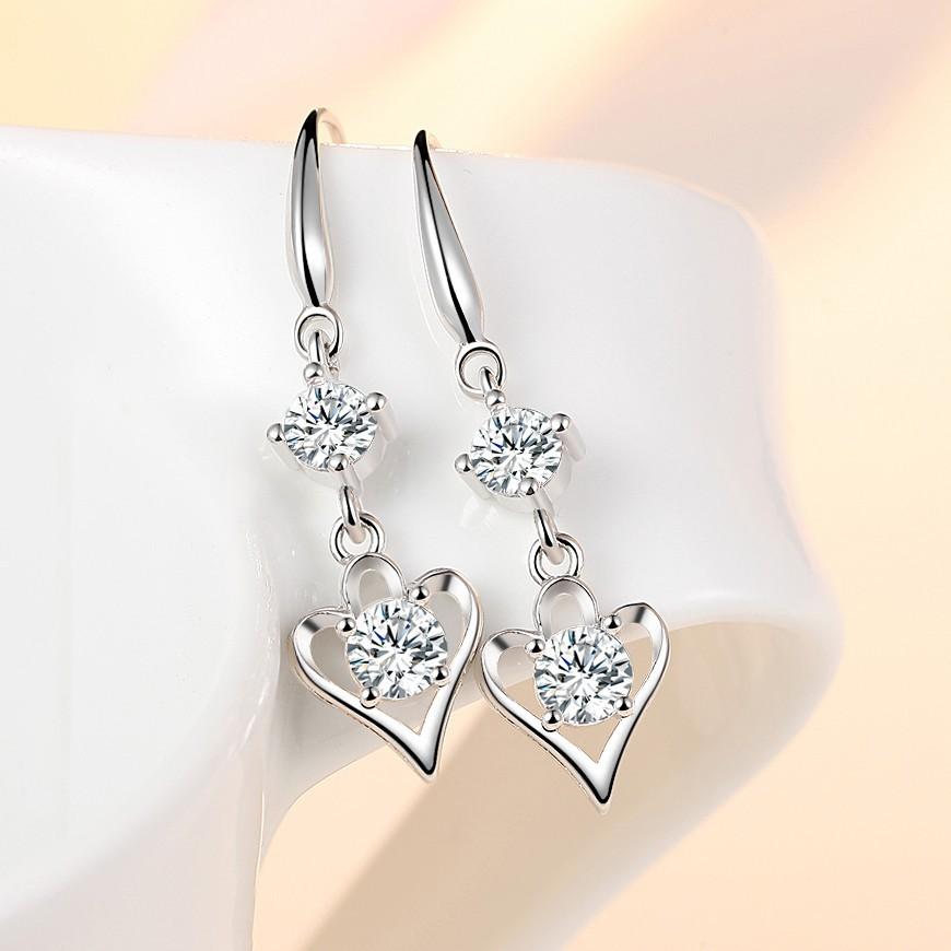 New 925 Sterling Silver Earrings for Women Original Charm Double Hoop Earrings Pave CZ Fine Engagement Anniversary Jewelry Gift