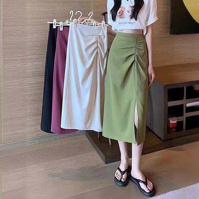 Dames High Waist Lente A-lijn Slim Midi Rok met Zijsplit
