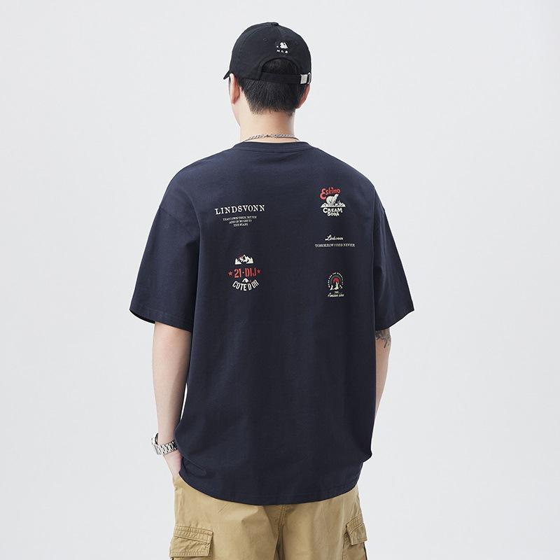 

Новая летняя футболка из 100% хлопка 230 г с японским принтом, свободного кроя, с круглым вырезом 4XL темно-синий