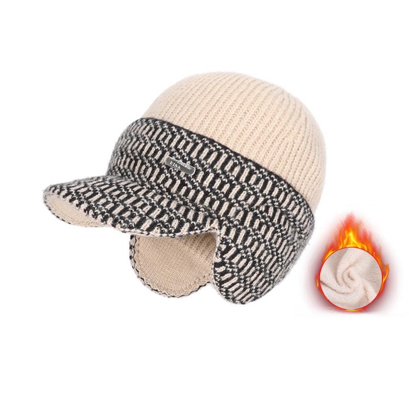 Winter Cold-Proof Warm Knitted Baseball Cap Men Velvet Ear Protecting Cap Outdoor Cycling Wool Cap