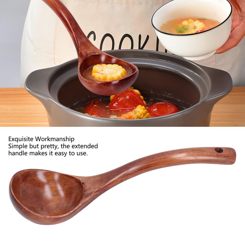 2Pcs Wooden Spoon Wood Scoop Ladle Handle Set Kit for Porridge Coffee Dessert