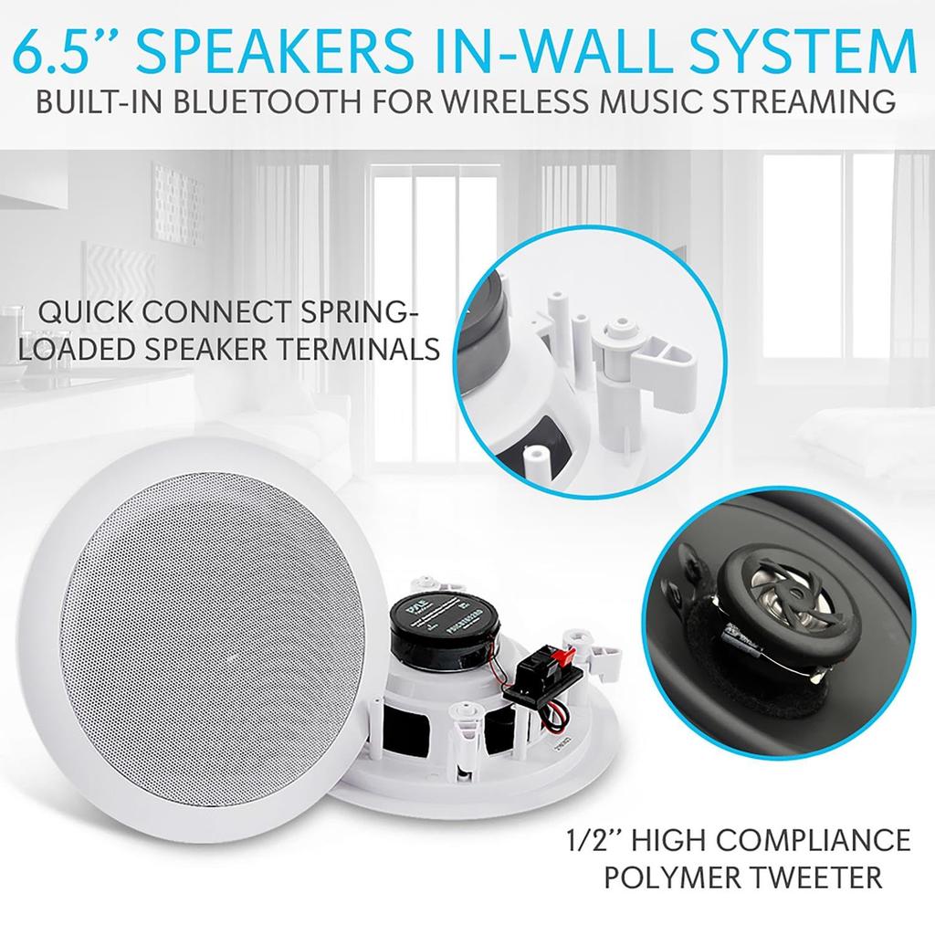Mountable Bluetooth Speakers of Output 8 Sensitivity Polymer Overall X Warranty Pyle Wall/Ceiling 2-Way 16.5cm (Set 2) RoundMaximum 250W, Ohm, 89dB,