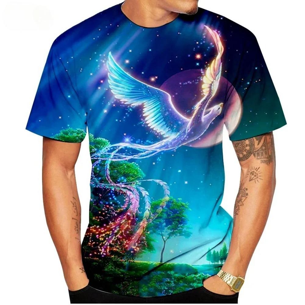 Brand new fashionable men's 3D Fire Phoenix high-grade printed casual short-sleeve outdoor sports quick-dry breathable comfortable T-shirt