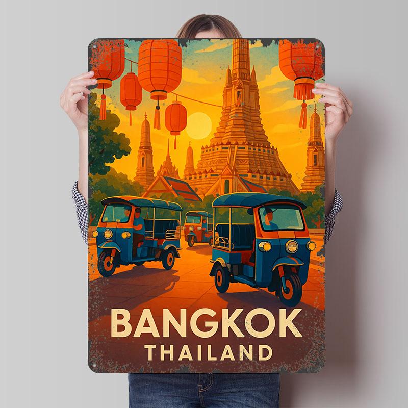 Bangkok Thailand Travel Poster Customized Wall Art Vintage Metal Signs Retro Tin Plaque for Man Cave Wand Deko Room Ornaments