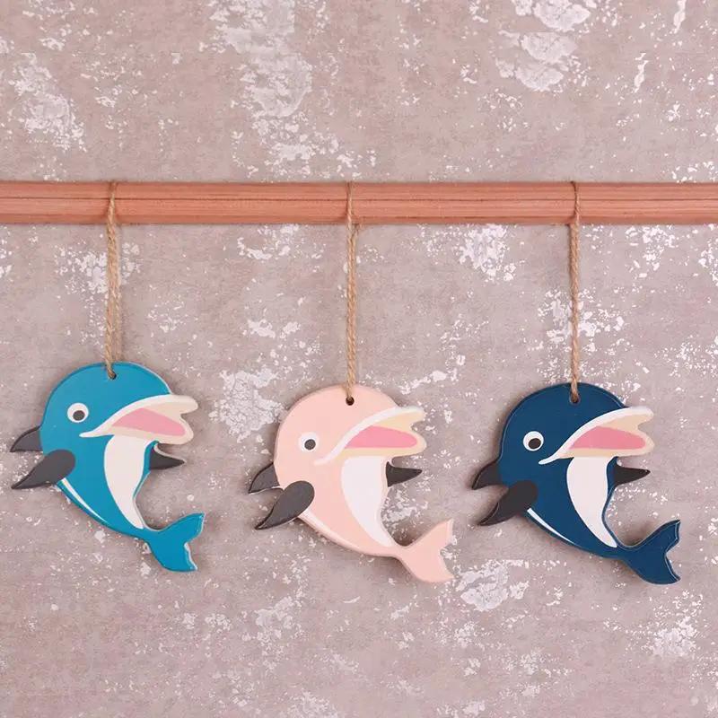 3Pcs/Lot Wooden Starfish String Mediterranean 5 Kinds of Decorative Fish Seahorse Dolphin Shell Hanging Ornament
