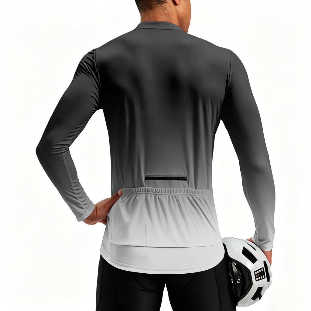 Maillot de Ciclismo de Manga Larga para Hombre Transpirable de Secado Rápido Estampado Degradado Pulóver con Media Cremallera para Deportes al Aire Libre y Fitness