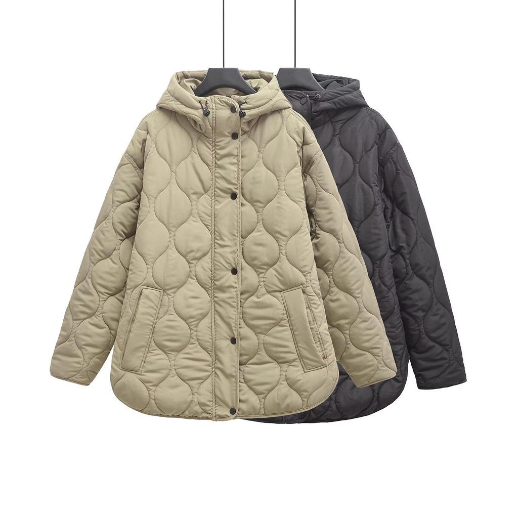 2024 Women's Quilted Hooded Cotton Coat - European & American Winter Street Fashion
