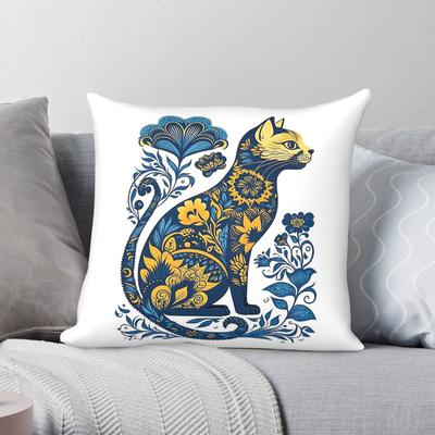 Cat Floral Vintage Square Pillowcase Polyester Linen Velvet Printed Zip Decorative Home Cushion Cover Wholesale