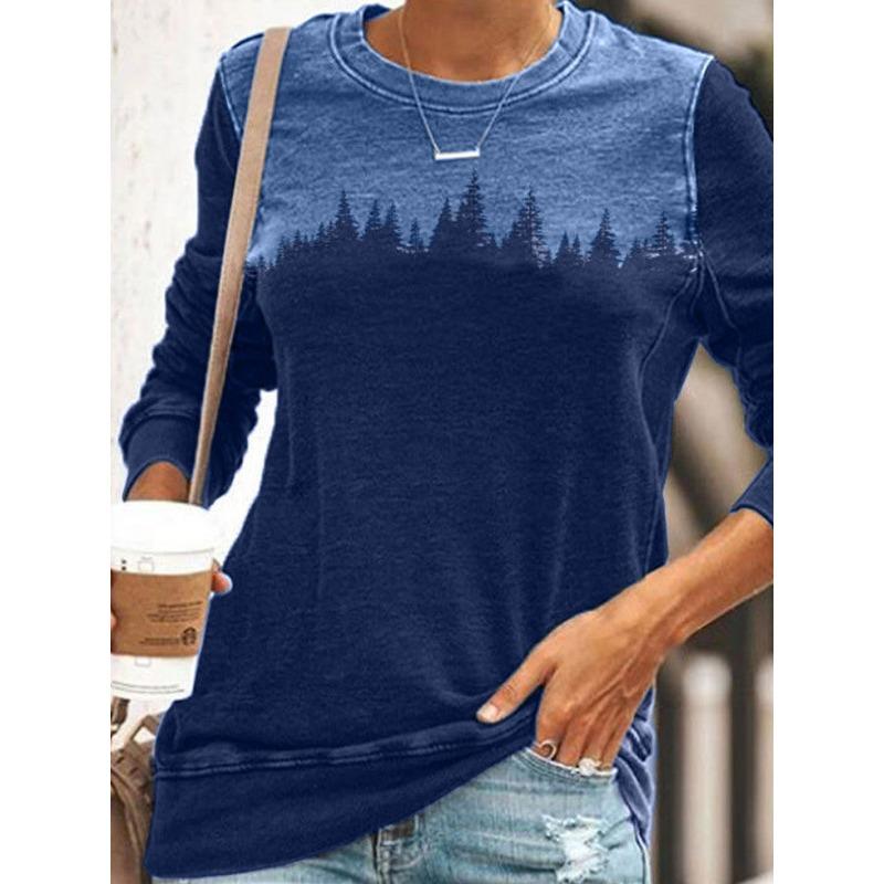 Round Neck 3D Gradient Color Printed Top Fashionable Casual Long Sleeved Women's T-shirts