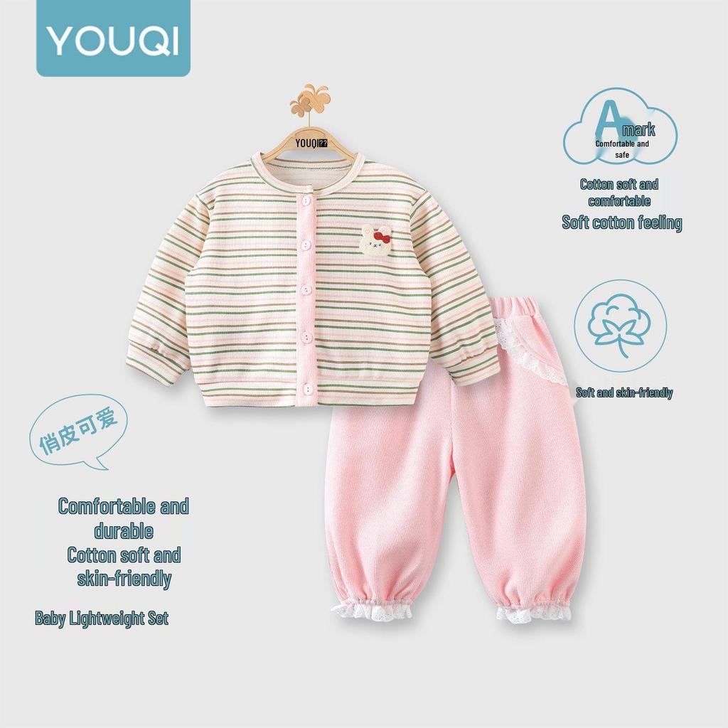 Youqi Spring & Autumn Baby Long-Sleeve Set: Versatile Two-Piece Outfit with Long Pants for Toddlers.
