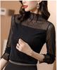 YANGRONG Lace Long Sleeve High Neck Layered Stylish Women's Top, Shirt, Top, Pullover, Sheer, Elegant, Korean, Feminine, Soft, Look, Slimming, Cute,