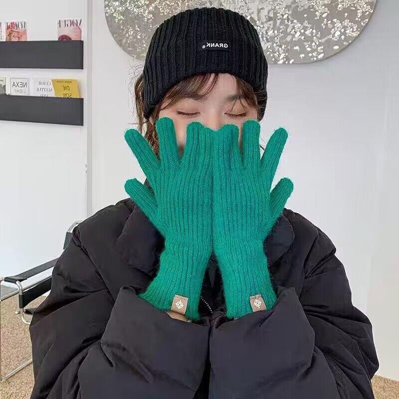 Warm Knitted Acrylic Fingerless Gloves Women Winter Touchscreen Compatible Solid Color Korean Style