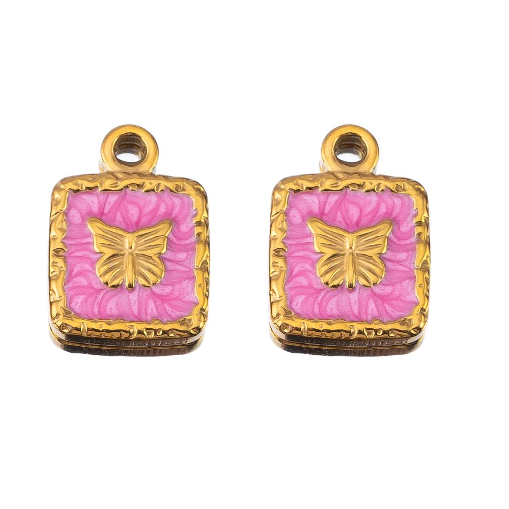 2/5Pcs Stainless Steel Series Pink Purple Elegant Cute Pendant Gold Bottom Pendant DIY Necklace Jewelry Handmade Accessories