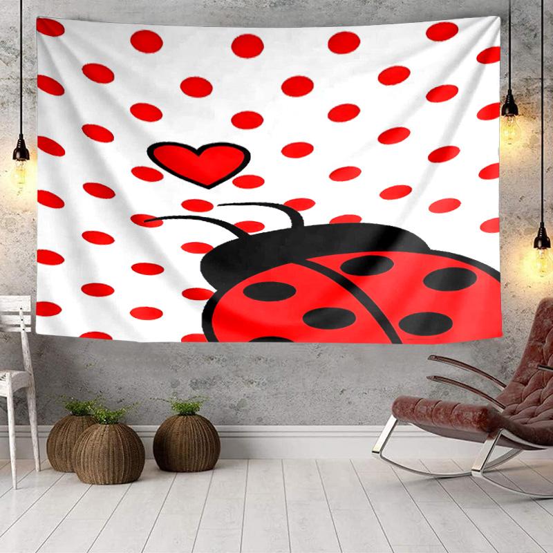 Ladybug Love Heart Pattern Tapestry Room Decoration Wall Hanging for Living Room Bedroom, Dormitory, Birthday and Christmas Gifts