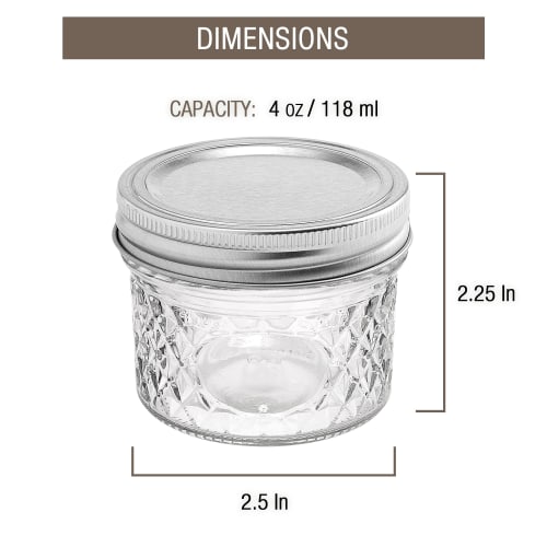 Set of 12 Regular Mouth Mini Mason Jar with Airtight Lids & Bands, Quilted Crystal Glass Storage Jars for Storage Food, Jam, Butter, Baby Food, Crack