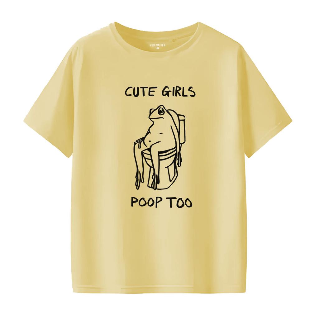 Fun toilet frog print Tshirt casual short sleeved round neck top versatile Womens Tshirt suitable for all seasons