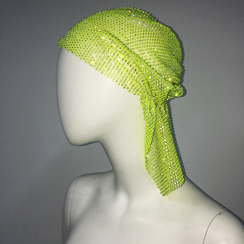 Hat rhinestone fishnet hat stretch stylish headscarf hat trendy accessories fishnet hat one size fits all