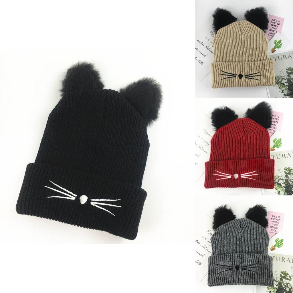 Luxurious Cat Ears Women Hat Knitted Acrylic Warm Winter Beanie Caps For Cold Seasons