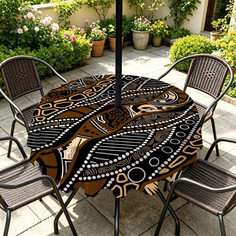 Outdoor Round Tablecloth With Umbrella Hole Patio Garden Deck Waterproof Oil Resistant Drop Cloth