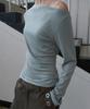 KIJUN Stripe One-Shoulder Long Sleeve Top_Mint
