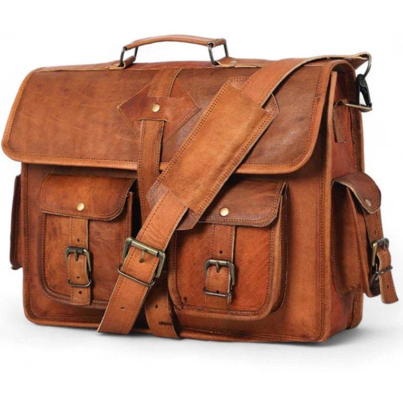 Handmade  Vintage Computer Satchel Travel Messenger Office Crossbody Bag Laptop Briefcase College Bag Gifts