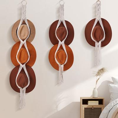 Bohemian Cotton Rope Woven Hat Storage Rack Multi-layer Wall-mounted Storage Clip Hanging Hat Decoration