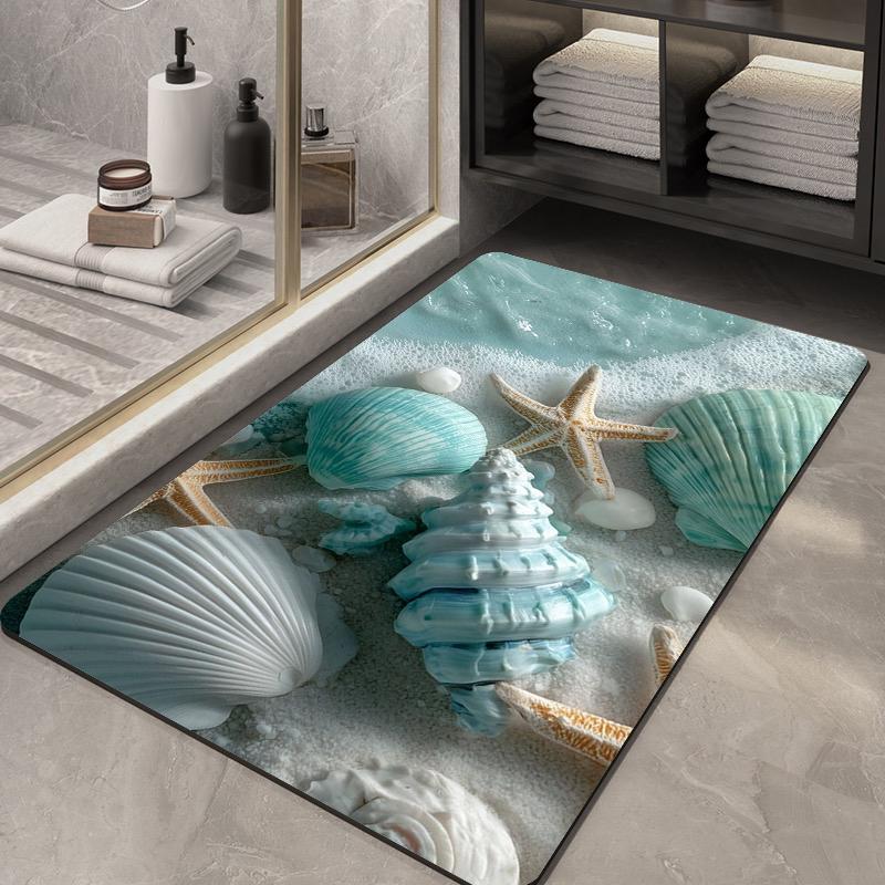 Grey Blue Gold Crackle Marble Bath Rug Sophisticated Stone Texture Non-Slip Silicone Backing Mat