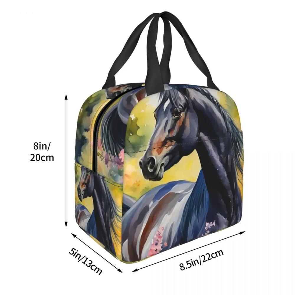 Enchanted Black Horse In Flowers Print Insulated Lunch Bag for Women Children Portable Food Boxes Thermal Lunch Box Tote