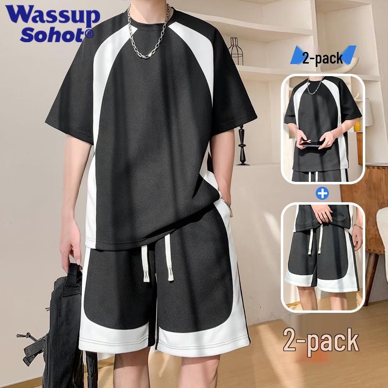 Wassup Sohot Men s Summer Breathable T-shirt & Shorts Set 3XL