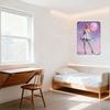 Sexy Frau mit leuchtend pinken Haaren Pastelllila Hintergrund Blechschild Vintage Metallposter für Bar Kneipe Heimwanddekoration (8x12 Zoll)
