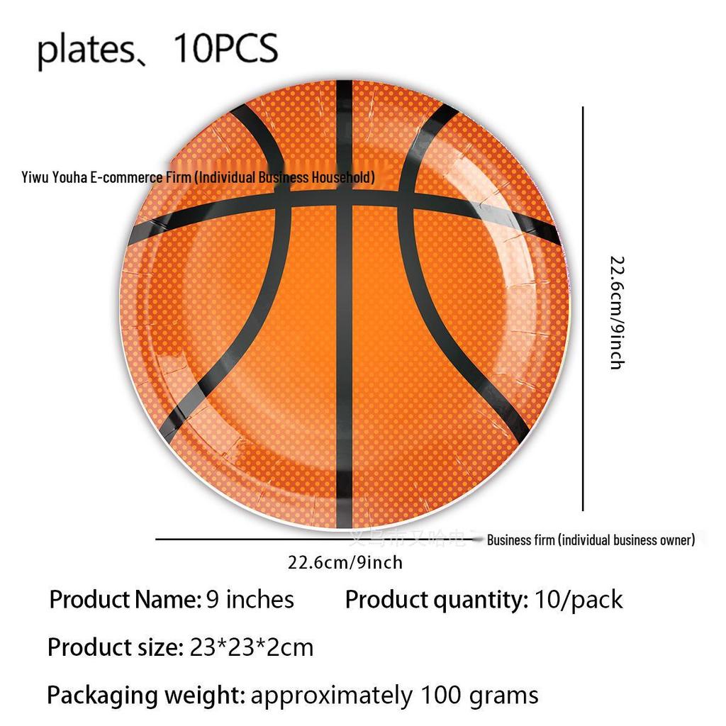 NBA Season Party Tableware: Basketball-Themed Plates, Napkins, and Tablecloth for Fan Birthdays and Celebrations.