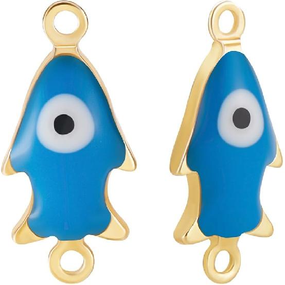 

Beebeecraft 1 Box 40Pcs Fish Connector Charms Real 18K Gold Plated Brass Enamel Blue Evil Eye Fish Links for DIY Jewelry Making Supplies светло-синий