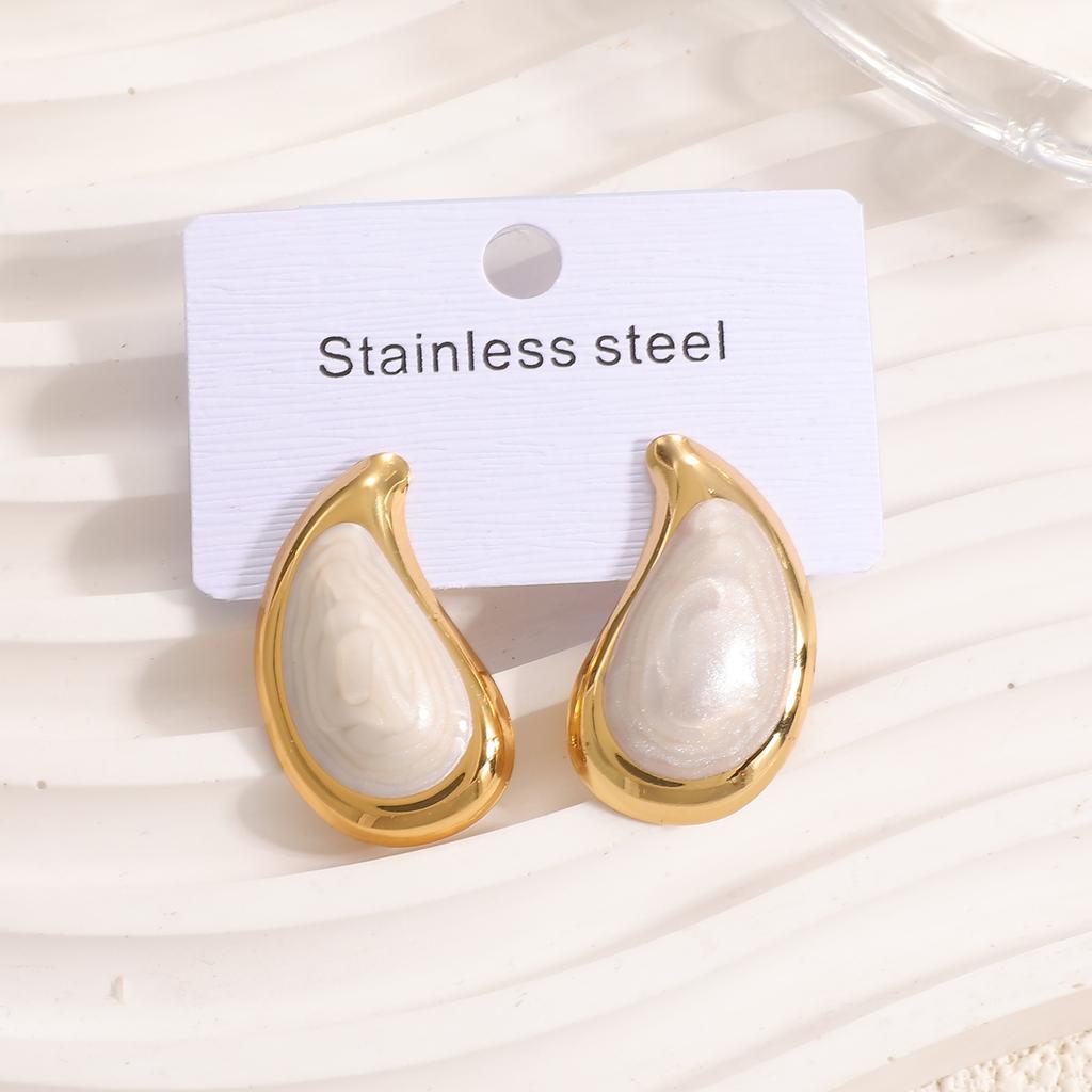 New Versatile Temperament Stainless Steel Drop Glaze Enamel Stud Earrings Personalized Niche Light Luxury Sweet Earrings Women