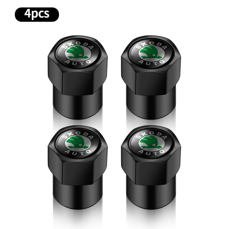 QPZF2 4PCS Car Wheel Tire Valve Caps Tyre Rim Stem Covers For Skoda Octavia Superb Rapid Kodiaq Karoq Fabia Kamiq Enyaq Vision RS Y