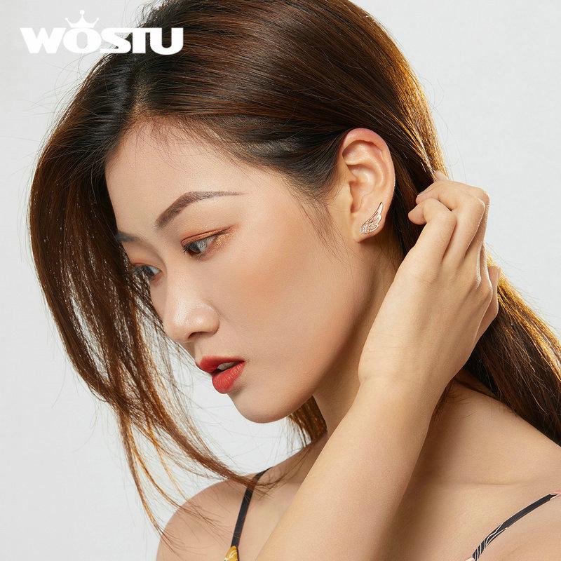 WOSTU Originální 925 Sterling Silver pírko Fairy Wings náušnice pro ženy Vánoční šperky