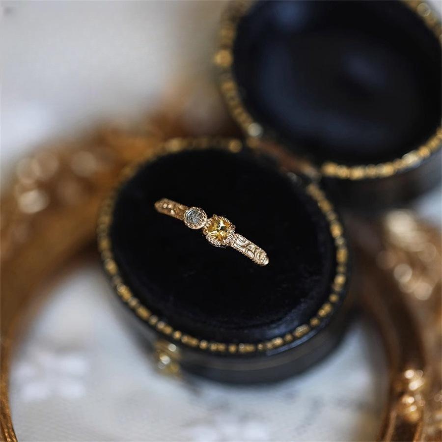 Sea salt lemon tea Japanese exquisite citrine zircon ring light luxury versatile open ring