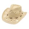Straw Cowboy Hat for Men Women Western Cowgirl Hat with Shapable Brim Woven Hollow Out Beach Coastal Sun Hat