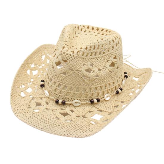 Straw Cowboy Hat for Men Women Western Cowgirl Hat with Shapable Brim Woven Hollow Out Beach Coastal Sun Hat