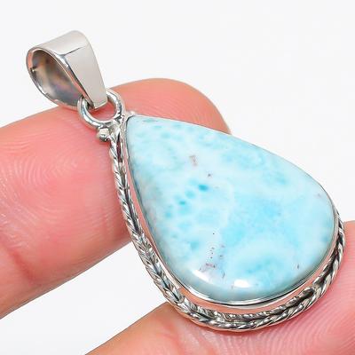 Natural Republic Larimar Gemstone 925 Solid Sterling Silver Pendant 1.75" c7T92