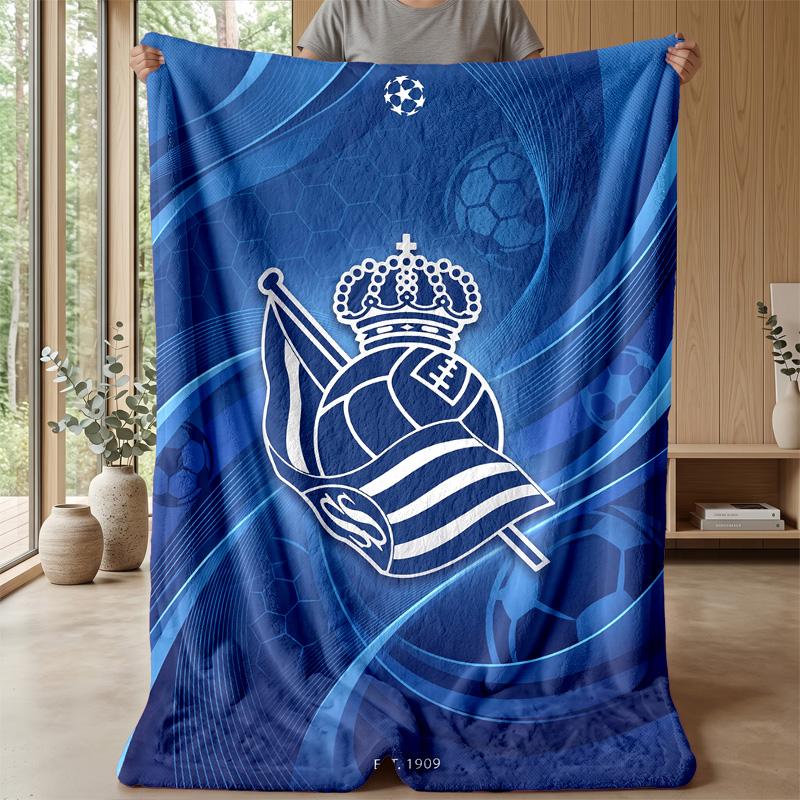 Coperta in Morbido Pile di Flanella FC Real Sociedad Leggera Accogliente Calda Coperta da Lancio per Divano Letto Arredamento per la Casa