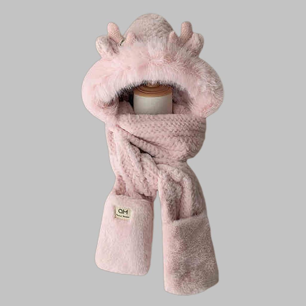 Women Winter Scarf Hat Gloves Set Girl Headwear for Girl Winter Cycling Climbing Skiing Scarf Hat Thick Lining