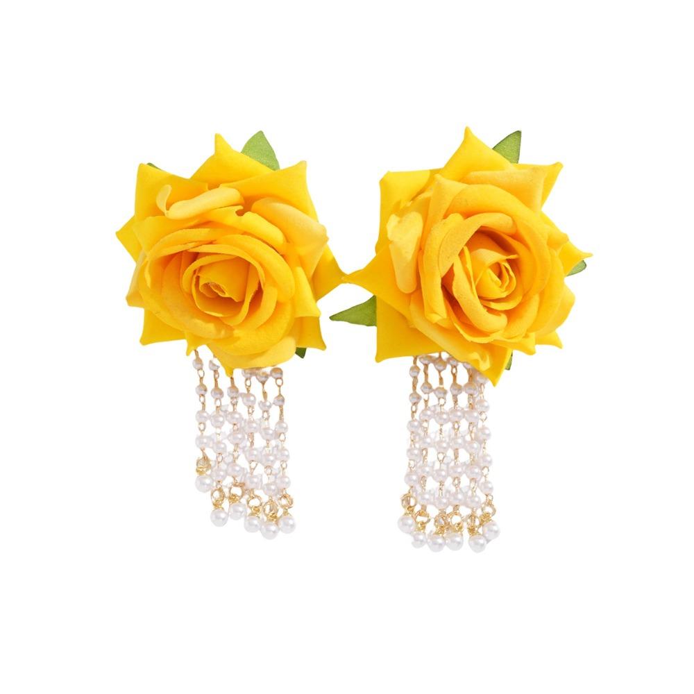 1 pair Temperament Vacation Flower Eardrops Bohemian Style Chinese Rose Earrings  Women жёлтый