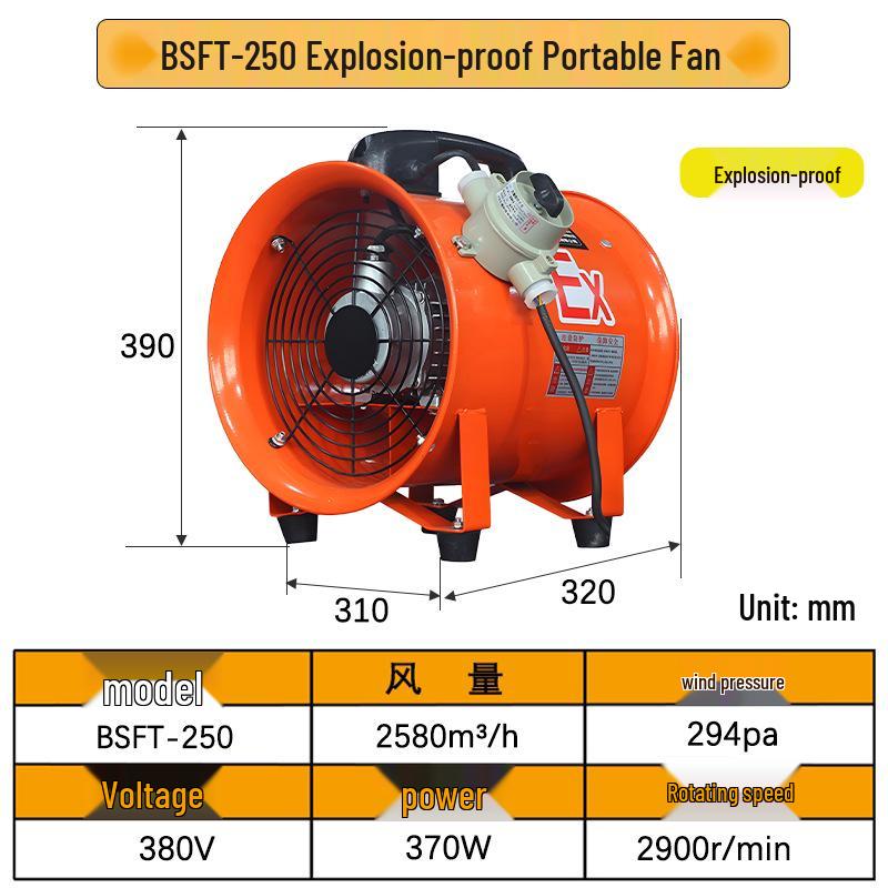Explosion-Proof 220V Portable Axial Fan with Duct for Mobile Exhaust and Tunnel Spray Painting