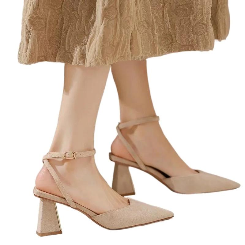 2025 Ladies Shoes Buckle Strap Women's High Heels New Shallow Office and Career Hot Sale Best Seller Closed Toe Sandals