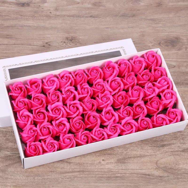 50pcs Two Layer Soap Flower Rose Big Flower Head Thickened Packaging Bouquet Material Simulation Flower Valentine's Day Gift Box