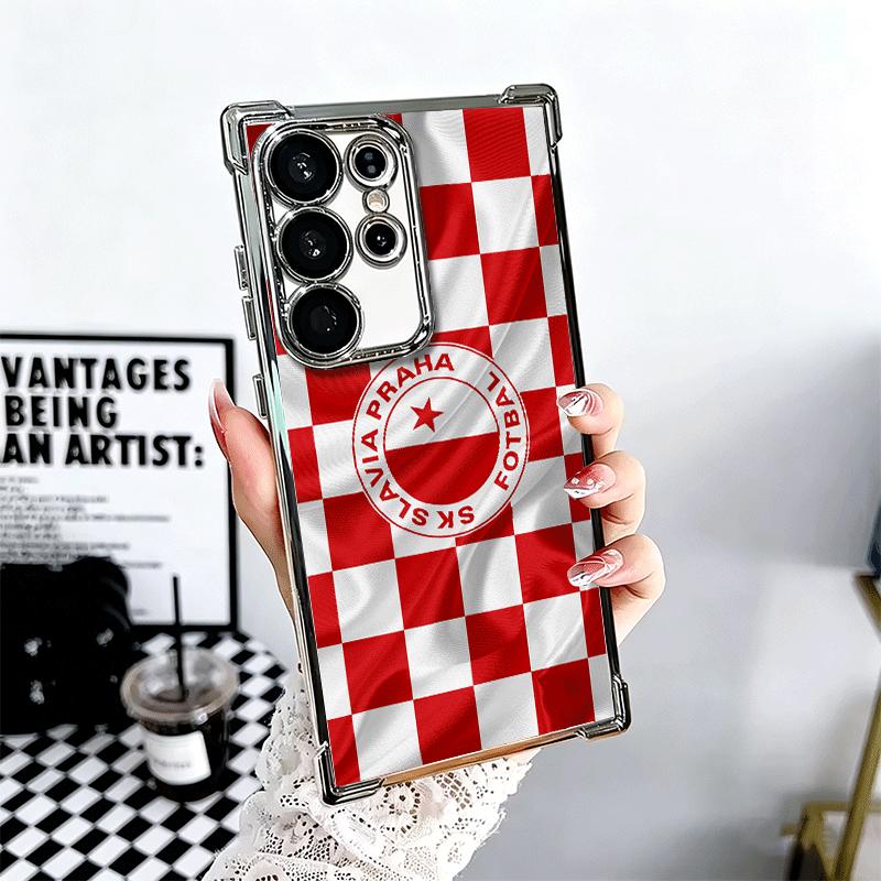 

Sk Slavia Praha Czech Republic Soft Phone Case For Samsung Galaxy S26 Ultra S25 Edge S24 FE S23 Plus S22 S21 + S20 Plating Anti- Samsung S22 Plus