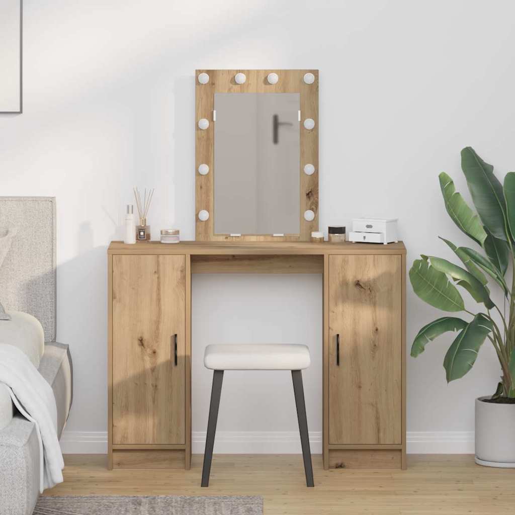 Makeup Table with Storage Brown 102 X 33 X 135 Cm Engineered Wood