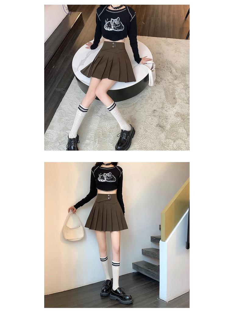 Petite High-Waist Grey Pleated A-line Skirt for Women - Spring/Autumn/Winter 2026 Fashion