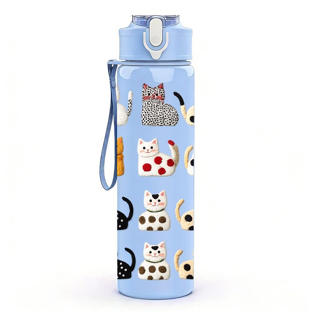 1PC Cat Breed Variety Collection Print 750ml Color Plastic Sports Water Bottle Leakproof Flip Straw Lid Suitable for Sports Office Home Use