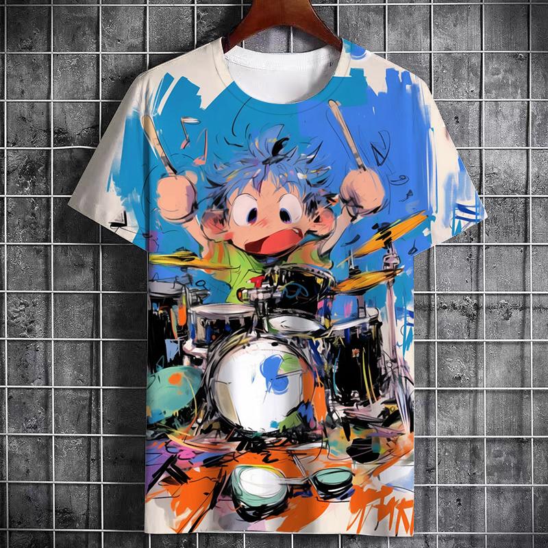 Hip hop cartoon print summer boy T-shirt fashionable, creative, casual, comfortable, loose rock short sleeved top 150